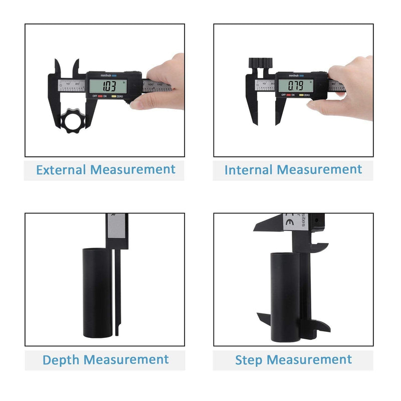 Digital Caliper, Adoric 0-6" Calipers Measuring Tool - Electronic Micrometer Caliper with Large LCD Screen, Auto-off Feature, Inch and Millimeter Conversion 6" Black