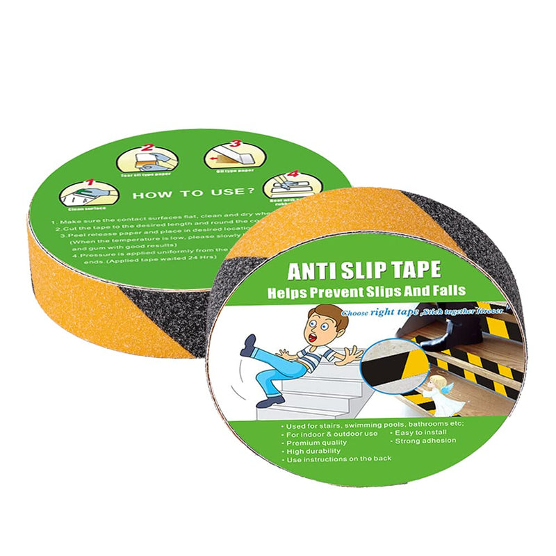 Anti Slip Tape, High Traction,Strong Grip Abrasive, Not Easy Leaving Adhesive Residue, Indoor & Outdoor (1" Width x 190" Long, Black/Yellow) 1" Width x 190" Long