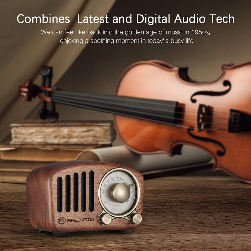 Vintage Radio Retro Bluetooth Speaker- Greadio Walnut Wooden FM Radio with Old Fashioned Classic Style, Strong Bass Enhancement, Loud Volume, Bluetooth 4.2 Wireless Connection, TF Card & MP3 Player