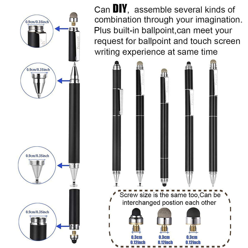 Penyeah Capacitive Stylus Pen with Ballpoint Pen Writing,[4-in-1] Multifunction Stylus pens for Touch Screens,Stylus for Ipad,Apple,iPhone,Ipad pro,Mini,Laptops with 4 Replacement Tips -(Black&White)