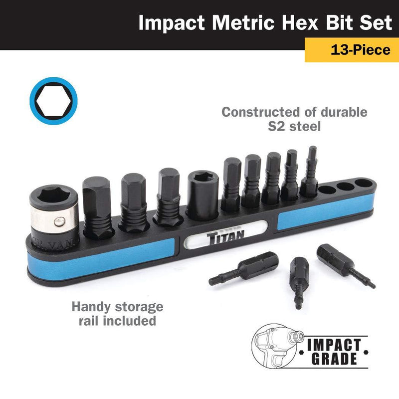 Titan 16038 13-Piece Metric Impact Grade Hex Bit Set