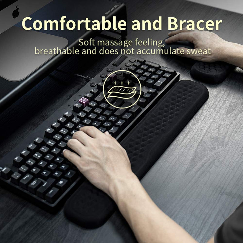 VAYDEER Keyboard and Mouse Wrist Rest Pad Set Padded Memory Foam Hand Rest Support for Office, Computer, Laptop, Mac Typing and Wrist Pain Relief and Repair(Large Set) (17.32*3.15*0.85)+(5.91*3.15*0.85)