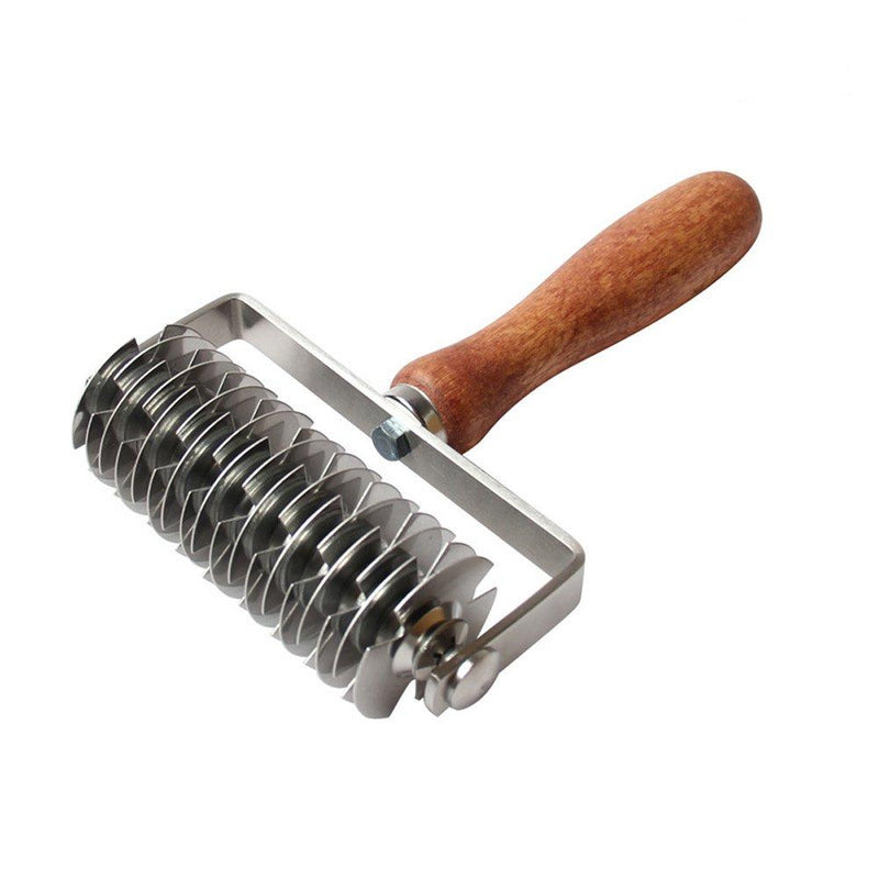 AMPSEVEN Stainless Steel Dough Lattice Top Cookie Pie Pizza Bread Pastry Crust Roller Cutter,Wood Handle