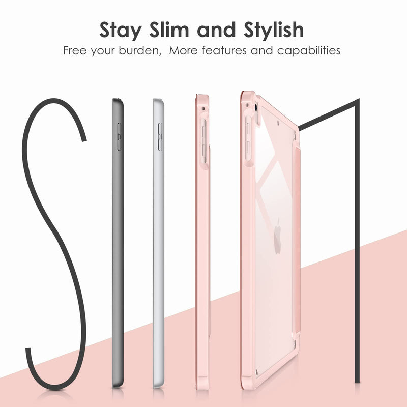 DTTOCASE iPad 6th / 5th Generation 9.7 inch Case (2018/2017), iPad Air 2 & 1 9.7 Inch (2014/2013) Case with Clear Transparent Shockproof Back Cover [Built-in Pencil Holder, Auto Sleep/Wake]-Rose Gold Rose gold