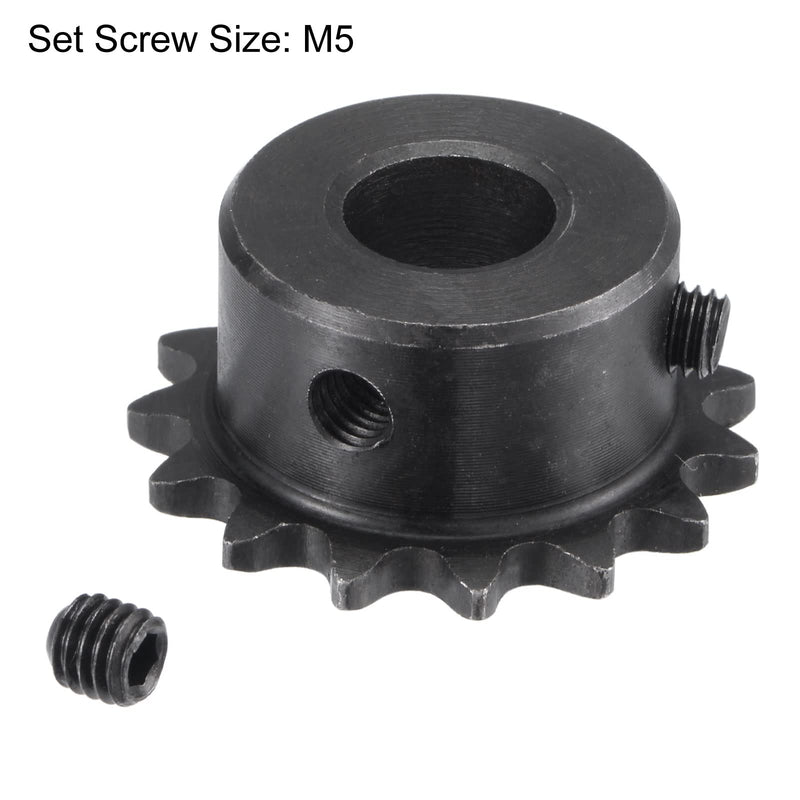 uxcell 15 Tooth Roller Sprocket B Type, 25 Chain, Single Strand 1/4" Pitch, 10mm Bore Black Oxide C45 Carbon Steel with Set Screws for ISO 04C