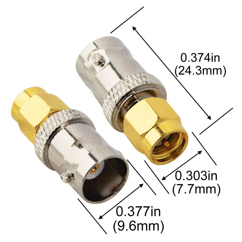 BOOBRIE BNC SMA Coax Connector SMA Male to BNC Female Coaxial Connector Low Loss Coax Adapter for RF Antennas, Wireless LAN Devices, Coaxial cable, WiFi, Ham or Handheld Radios, Scanner, SDR Pack of 2
