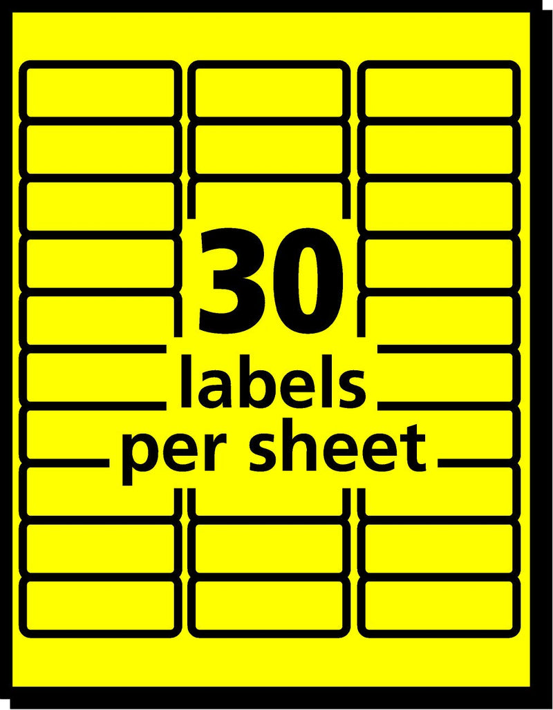 Avery Neon Address Labels with Sure Feed for Laser Printers, 1 x 2 5/8", 750 Yellow Stickers (5972) 750 Labels Neon Yellow