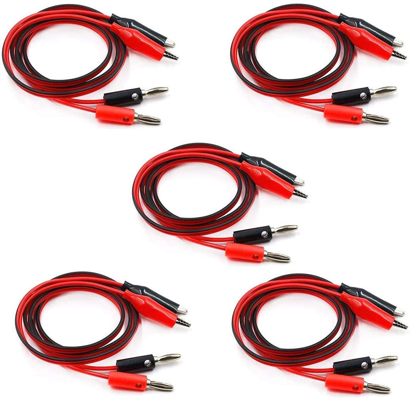 GDQLCNXB 5 Pairs Power Supply Double Alligator Clip to Banana Connector Audio Video Test Cable 1M Length