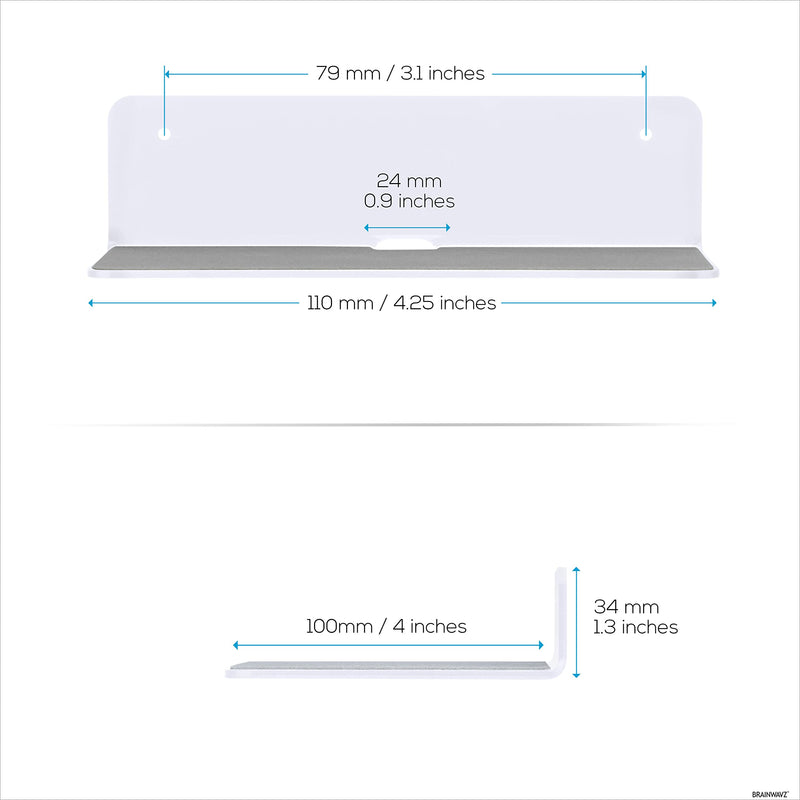 2-Pack 4â€ Small Floating Shelf Bluetooth Speaker Stand, Adhesive & Screw Wall Mount, Anti Slip, for Cameras, Baby Monitors, Webcam, Router & More, Universal Holder by Brainwavz (SHELF11 White)