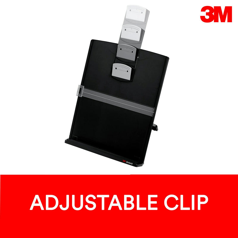 3M Desktop Document Holder Copy Holder, Adjustable Clip Holds Portrait and Landscape Documents for Easy Viewing, Bottom Ledge Has Lip to Keep up to 150 Sheets Securely in Place, Black (DH340MB)