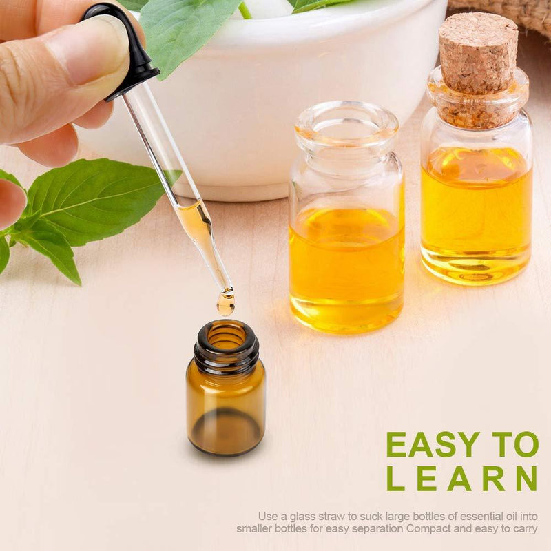 Oil Bottles for Essential Oils, Teenitor 36 Pcs 2 ml (5/8 Dram) Amber Glass Vials Bottles, with Orifice Reducers and Black Caps, with 2 Free Glass Transfer Eye Droppers [USA Seller] Shipping By FBA