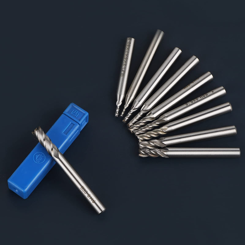 EFUTURETIME 10 pieces 4 flutes HSS end milling cutter φ1.5-6mm, CNC milling cutter set, straight shank end milling cutter, high-speed steel for aluminum, wood, plexiglass, precision work 1.5-6mm