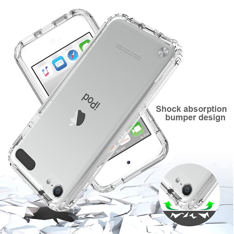 COTDINFOR Cover for iPod Touch 7 Case Clear Crystal Non Yellowing Heavy Duty Soft TPU Dual Layer Bumper Rugged Full-Body Protective Shockproof Clear Case for iPod Touch 7 / Touch 6 / Touch 5 Clear