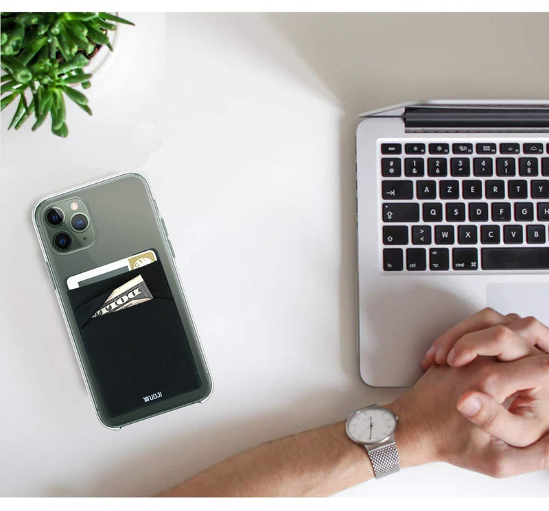 [2pc] 3 in 1 RFID Blocking Metal Plate Phone Card Wallet - Double Secure Pocket - Mounts to Magnets -Self Adhesive Credit Card Holder Phone Wallet Sticker for All Smartphones(Black) Black
