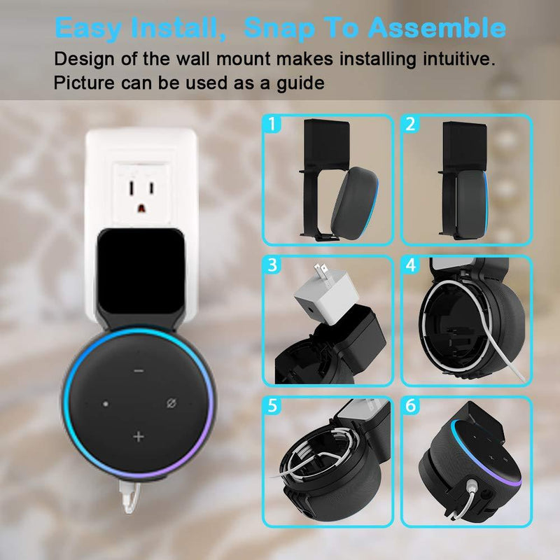 Echo Dot Wall Mount Holder, Echo Dot Mount 3rd Generation Space-Saving Accessories for Dot (3rd Gen) Smart Speakers, Clever Echo Dot Accessories with Built-in Cable Management Hide Messy Wires Black