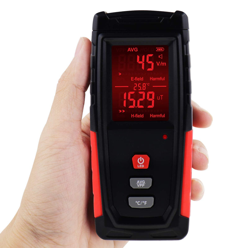 Digital EMF Tester Electric and Magnetic Field Radiation Detector Temperature Measure with Color-screen Display and Rechargeable Battery Handheld Tool