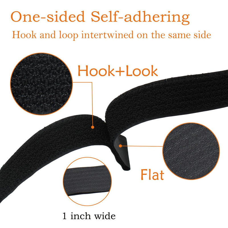 1" x20FT Hook and Loop Straps by YiwerDer, with 30 Plastic Buckles, Adjustable Fastening Cable Straps, Cut-to-Length Cinch Strap, Reusable Nylon Securing Cord Ties for Organizer or Storage - Black 1"X20FT Straps
