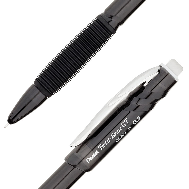 Pentel Twist-Erase GT, 0.5mm, Mechanical Pencil Transparent Black barrel, Box of 12 (QE205A) 1