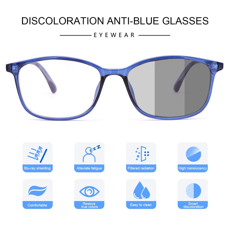 Blue Light Blocking Computer Reading Glasses Photochromic Anti Glare Sunglasses 11679-blue