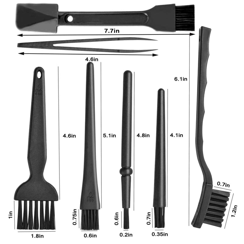 Small Portable Plastic Handle Nylon Anti Static Brushes Computer Keyboard Cleaning Brush Kit (Black, Set of 7)