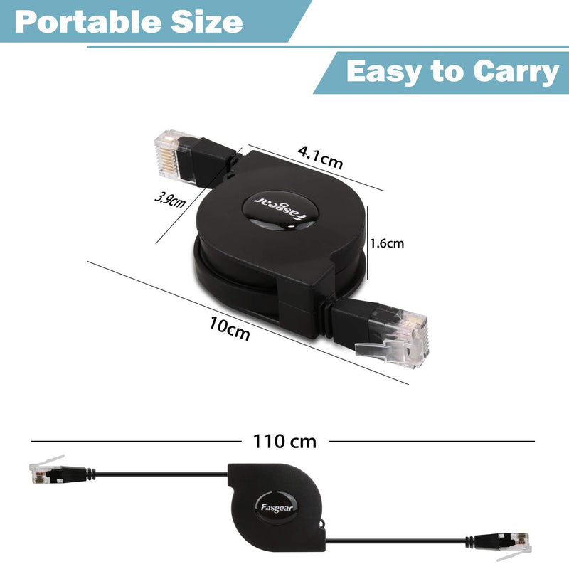 Cat6 Ethernet Cable [1 Pack 1m/3ft Black] Fasgear Adjustable Flat Internet Network LAN Patch Cord High Speed 10Gbps Cat6 Computer Wire with RJ45 Connectors for Modem Router, PC, Mac, Laptop Black (1 Pack)