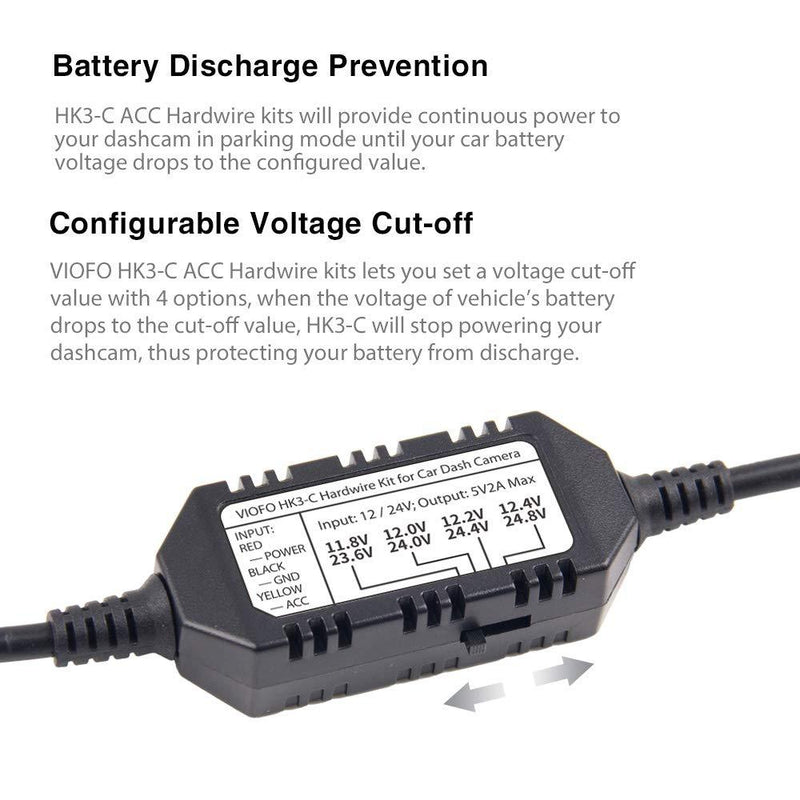VIOFO HK3-C Acc Hardwire Kit, 13ft USB-C Hard Wire Kit for A139 Dash Cam, Low Voltage Protection
