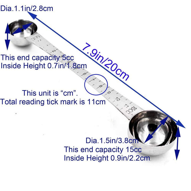 CoaGu Measuring Spoons 1 Tablespoon & 1 Teaspoon Long Handle,18/8 Corrosion Resistance Stainless Steel FDA Coffee Scoop with Tick Mark 1Tbsp&1Tsp