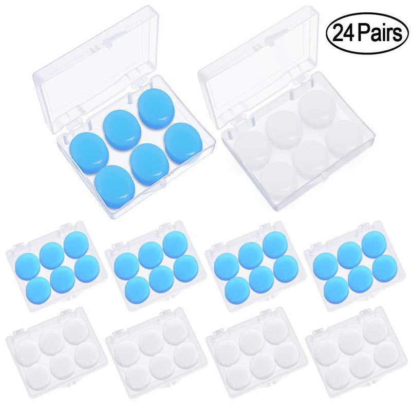 24 Pairs Soft Silicone Ear Plugs Putty Ear Plugs for Sleeping Swimming earplugs for Kids Adults, Transparent + Blue