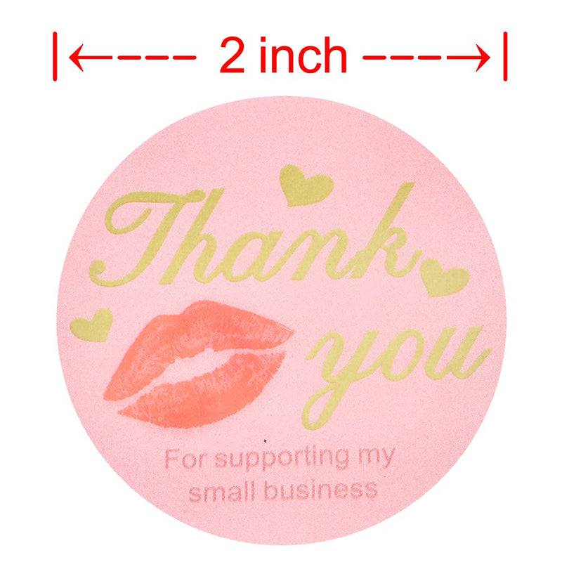 Thank You for Supporting My Small Business Stickers, 2 Inch Circle Pastel Pink with Golden Hearts Design Adhesive 500 Label Stickers for Store Owners, Crafts, Organizing, Jar and Canning