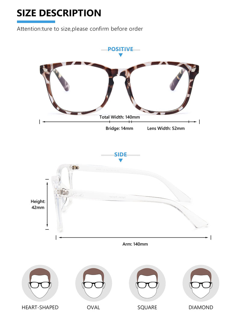 livho 2 Pack Blue Light Blocking Glasses, Computer Reading/Gaming/TV/Phones Glasses for Women Men,Anti Eyestrain & UV Glare (Leopord+Clear) *B5 Leopard+clear
