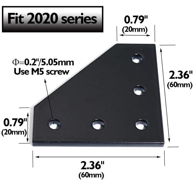Boeray 4pcs 2020 Corner Bracket Plate Anodised L Shape 5 Hole 90 Degree Outside Joining Plate for 20 x 20mm Series Aluminum Extrusion Profile Black 4 2020 L Shape-4Pcs