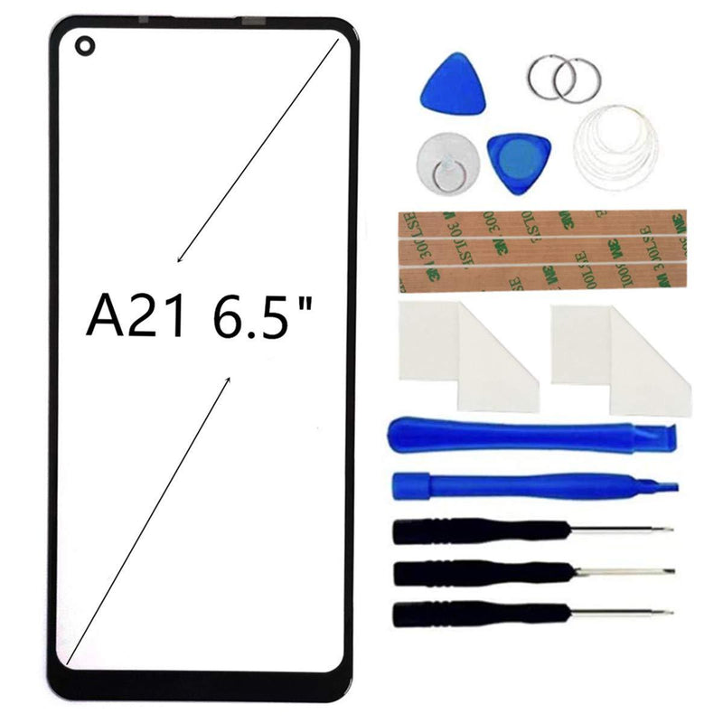 Front Screen Glass Outer Panel Lens Replacement +OCA Repair Tools Kit Compatible with Samsung Galaxy A21 A215 A215U 6.5inch 2020 Black Adhesive