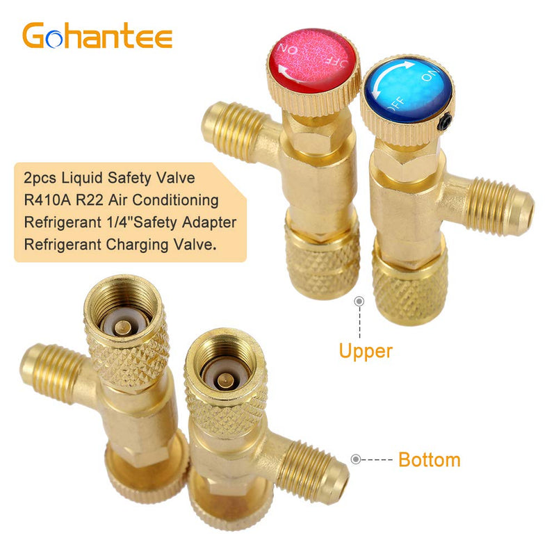 gohantee R12 R410 Refrigerant Charging Valve, R12 R22-1/4“ Male to 1/4” Female, R410-1/4" Male to 5/16" Female, Safety Adapter Flow Control Ball Valve for R12 R22 R410 Air Conditioner Manifold