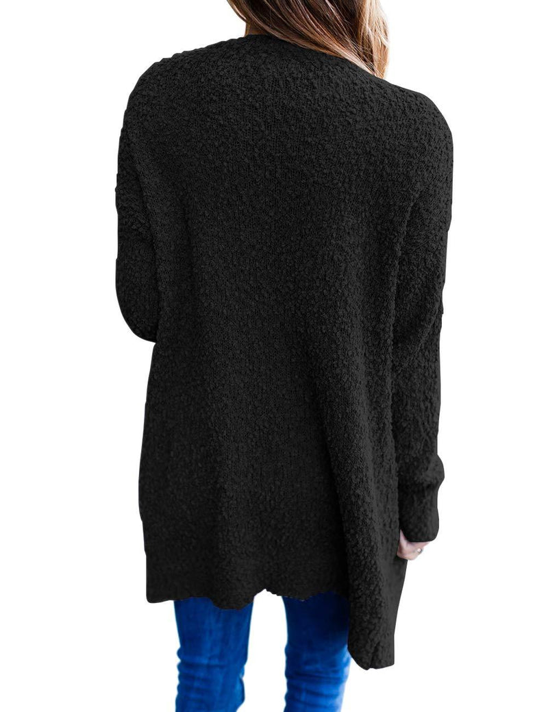 MEROKEETY Women's Long Sleeve Soft Chunky Knit Sweater Open Front Cardigan Outwear Coat A-black Small