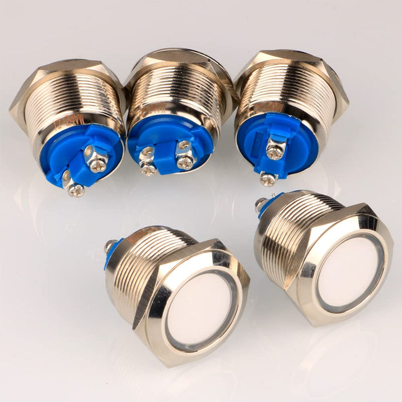 GUUZI 5pcs 12V-24V 22mm LED Metal Indicator Light Waterproof Signal Lamp with Wire(White) White-22mm