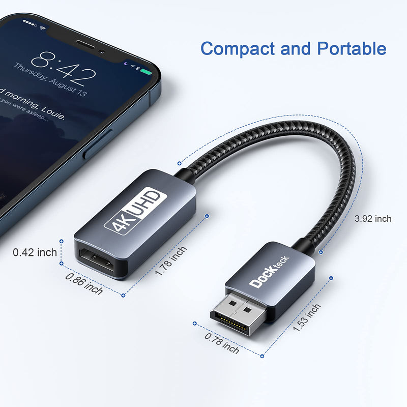 Active DisplayPort to HDMI Adapter, Dockteck 4K 60Hz DP to HDMI Converter, Uni-Directional Male DP 1.4 to HDMI Female for Monitor, HDTV, Projector, Desktop, Laptop(Dell ThinkPad Lenovo GTX etc.)