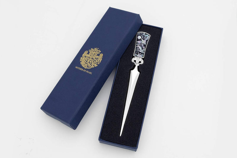 Inlay with Mother of Pearl Metal Steel Office Knife Hand Cutter Blade Envelope Letter Opener (Crane) Crane