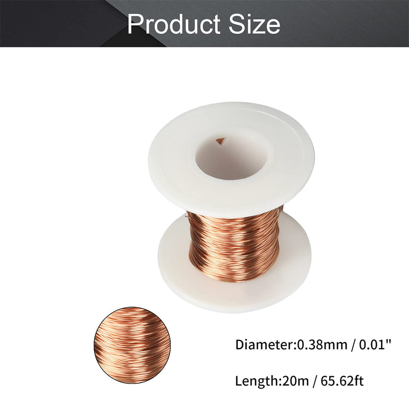 Fielect 0.38mm Inner Dia Magnet Wire Enameled Copper Wire Winding Coil 65.6Ft Length QA-1-155 2UEW Model Widely Used for A Variety of Motors 0.38mm Inner Dia 65Ft