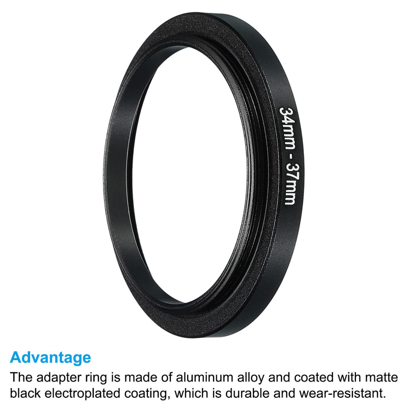 PATIKIL 34mm-37mm Metal Step Up Ring, Camera Lens Filter Adapter Ring Aluminum Filter Adapter Ring for Camera Lenses Hood, Black