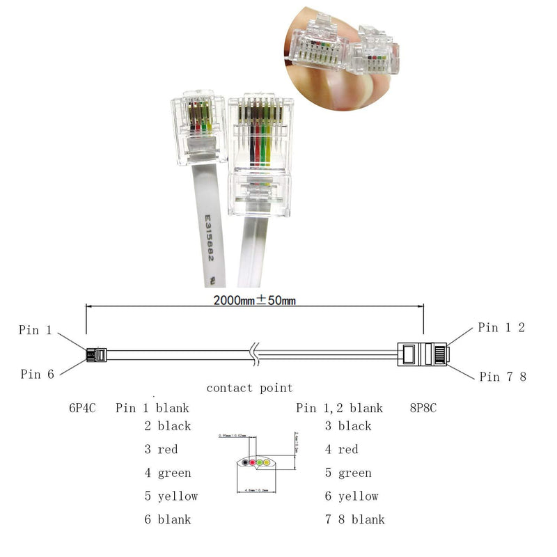 Honbay 2 Pack Telephone RJ11 6P4C to RJ45 8P8C Connector Plug Cable for Landline Telephone