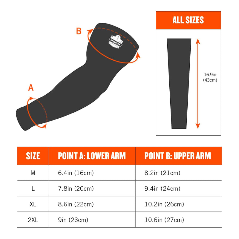 Cooling Arm Sleeves, Sized for Men &Women, UPF 50+ Sun Protection, Ergodyne Chill Its 6690, Black, X-Large