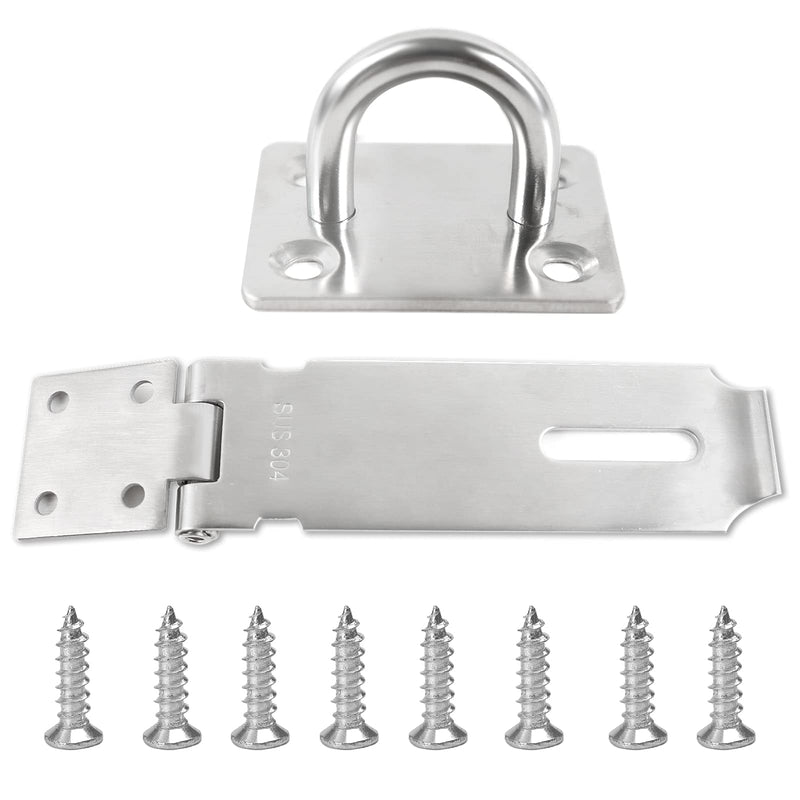 Door Hasp Padlock Latch Lock, 5 Inch SUS 304 Stainless Steel Thicken Safety Hasp Lock Latch for Door Sheds Closets Lockers, Brushed Finish (5inch Silver) 5"(Hasp Silver)