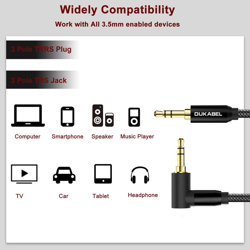 DUKABEL Interconnect 3.5mm to 3.5mm Cable, 1.1M/3.6FT Right-Angle Audio Auxiliary Cable Male to Male AUX Cord for Headphone, Car, Home Stereos, TV, Smartphones & More Black