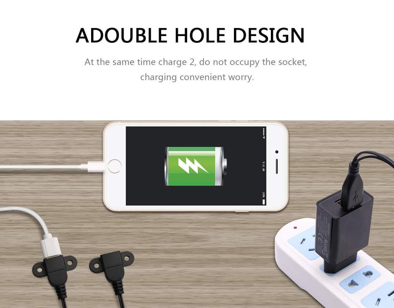 USB 2.0 Male to Dual Female Charging Extension Cable, Furniture nightstand USB Port, Panel Mount Cable with Screw Hole Used for:Mobile Phones,Table Lamps,Portable Power and More 5 ft (1pc) 1 pc