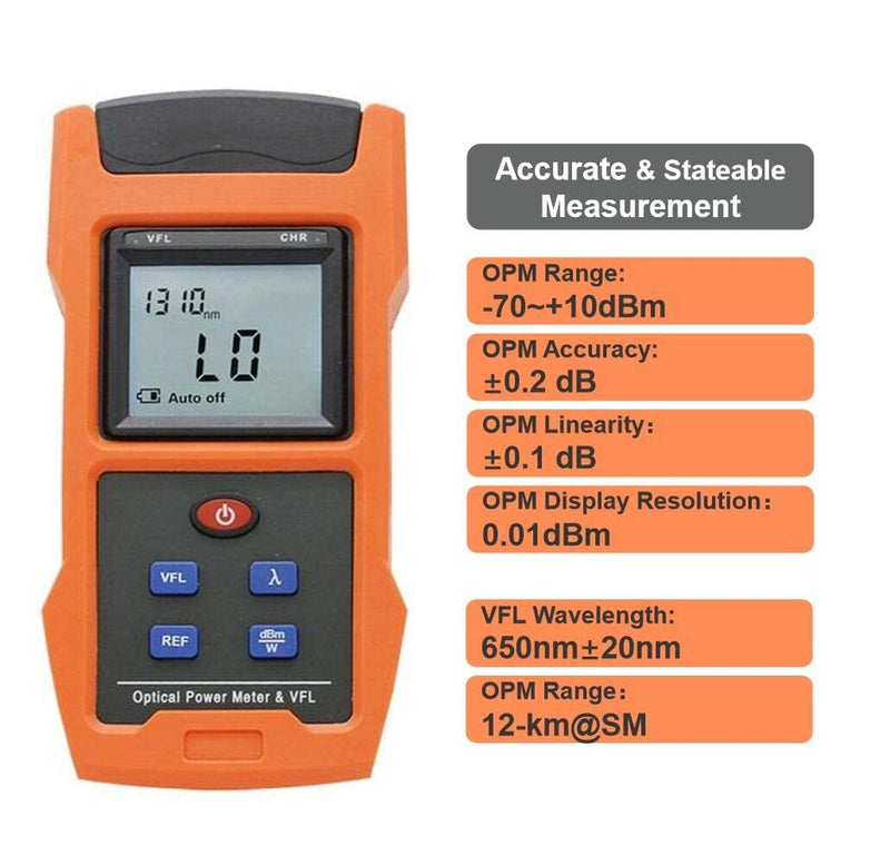 Optical Power Meter Combined with 10mw (8-10km) Visual Fault Locator Function, Fiber Light Tester with Rechargeable Battery and USB Charge Port