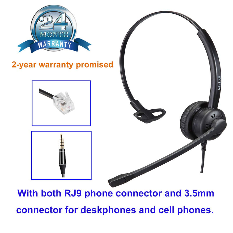 Telephone Headset with RJ9 & 3.5mm Connectors for Landline Deskphone and Smartphone PC Laptops, Call Center Office Headset with Noise Canceling Microphone for Yealink Grandstream Snom