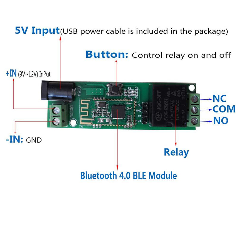 DSD TECH 12V Bluetooth Relay Module for Remote Control Switch Compatible with iPhone and Android 4.3
