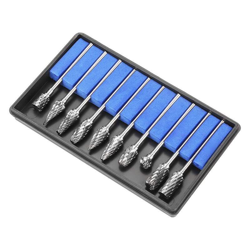 Carbide milling cutter set, 10 pieces. Double solid carbide milling cutter set with 2.35mm shank for milling, shaping and removing edges or corners, burrs and excess material