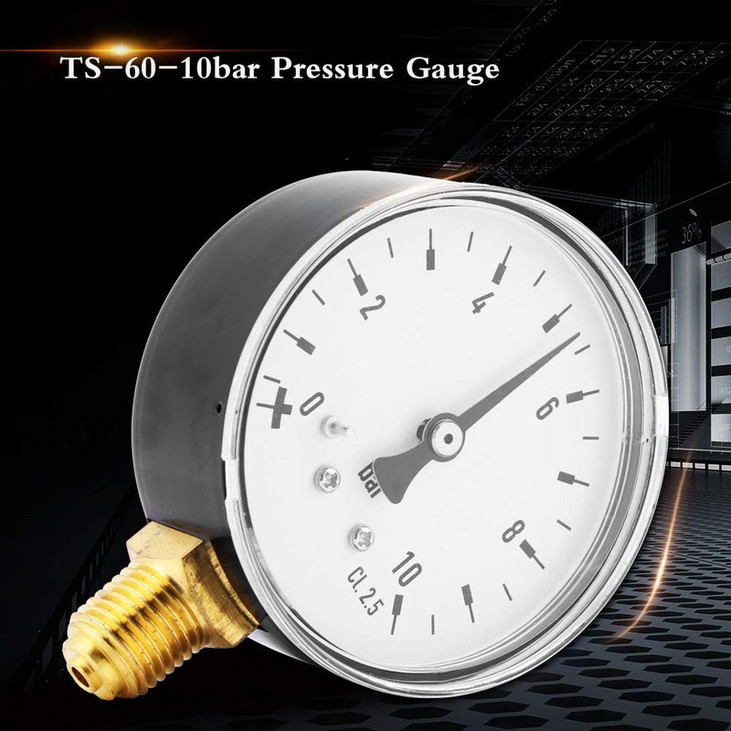 Pressure Gauge, Akozon Air Oil Water Pressure Gauge 1/4 Inch NPT 0-10 Bar Side Mount Thread Connection Pressure Gauge Gauges