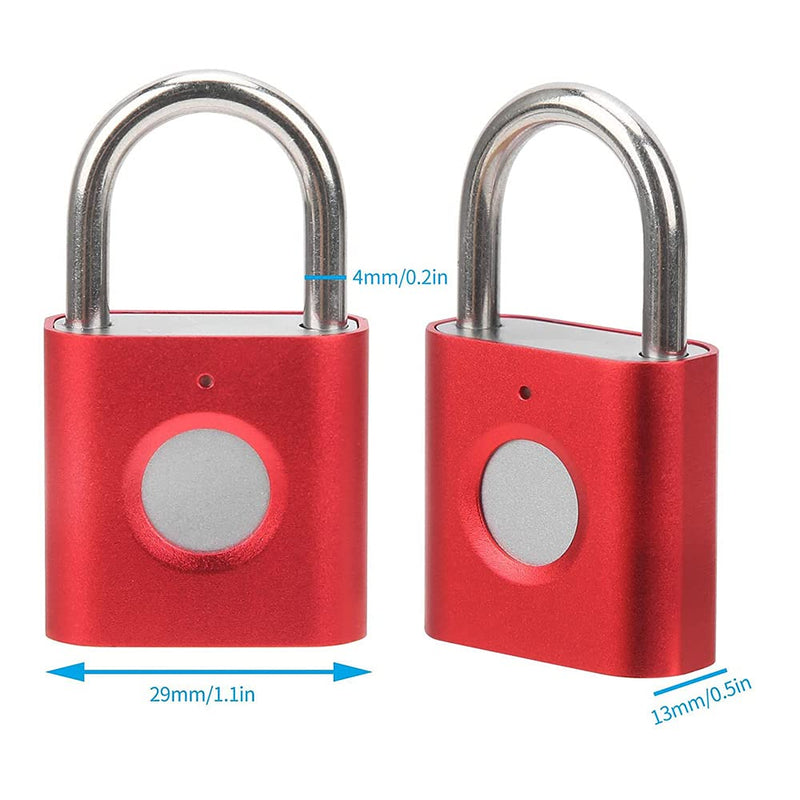 Fingerprint Gym Lock [2-Pack, Blue & Red] eLinkSmart Mini Fingerprint Padlock, Colourful Metal Keyless Thumbprint Lock for Luggage, School Bag, Toolbox, Gym Locker R+B